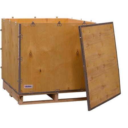 GLOBAL INDUSTRIAL 4 Panel Hinged Shipping Crate w/ Lid & Pallet, 35L x 35W x 31H B2352220